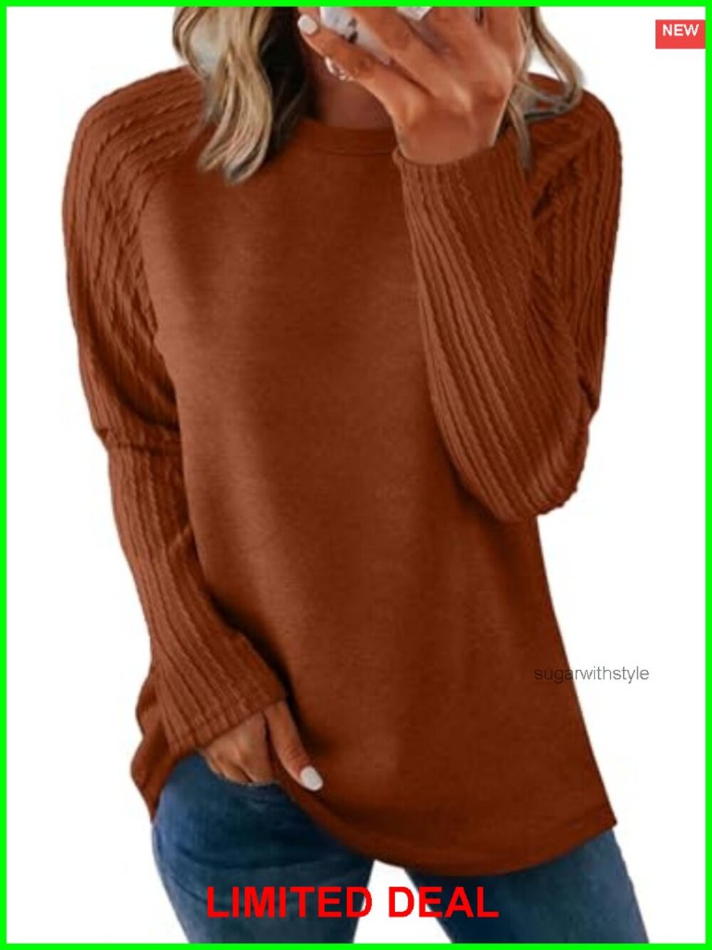 Oversized Crewneck Tunic Sweatshirt Long Sleeve Cable Knit Tops for Leggings